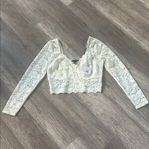 Zara Cream Lace Long Sleeve Crop Top